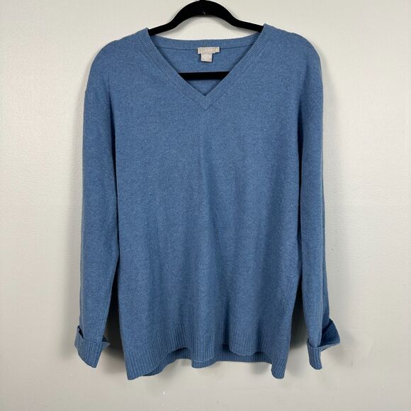 J. Crew Mens Medium V-Neck Pullover Blue Wool Sweater Long Sleeve Warm Winter - Picture 1 of 3